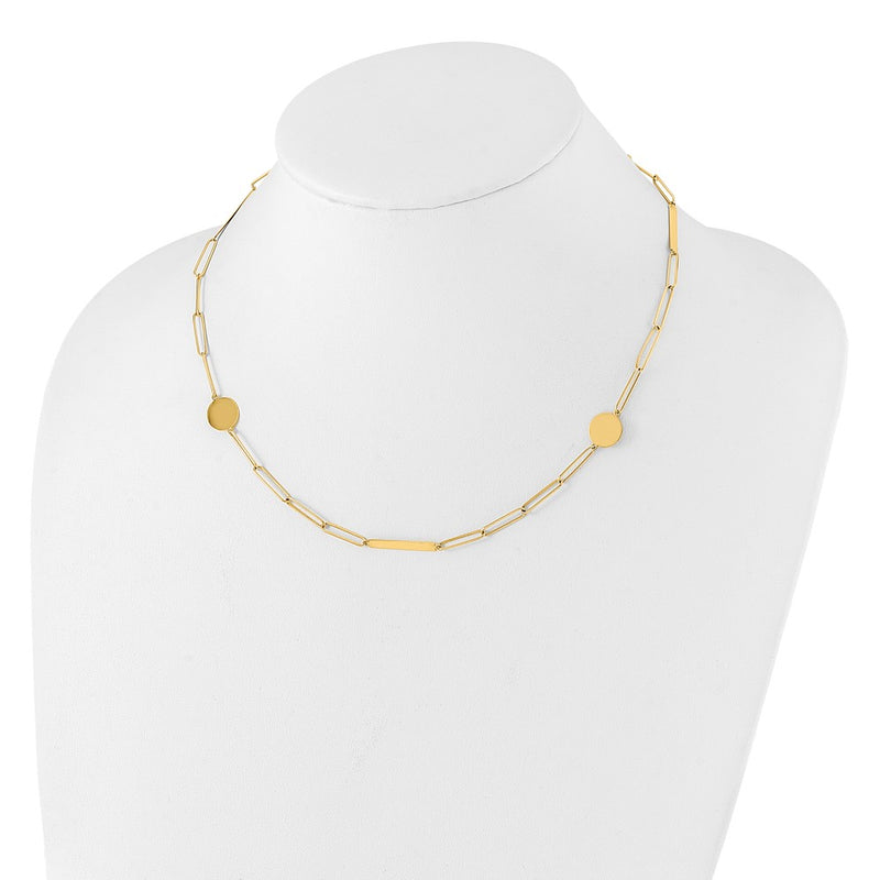 14K Yellow Gold Polished Paperclip Link with Circles and Bars 18 Inch Necklace