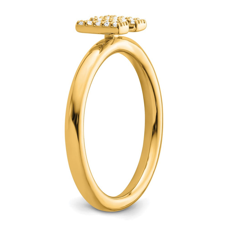 14K Yellow Gold Stackable Diamond Initial W Size 7 Ring