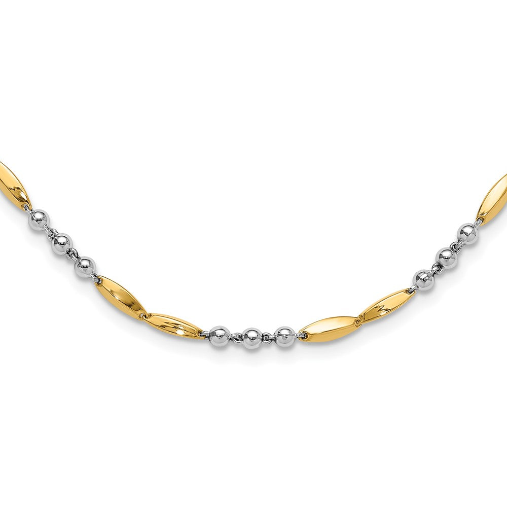 14K Two-Tone Gold Two-tone Polished Beads and Oval Bars 18 Inch Necklace