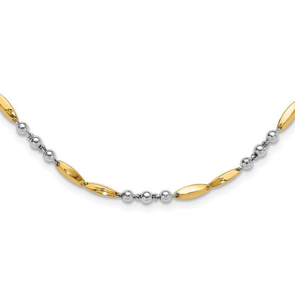 14K Two-Tone Gold Two-tone Polished Beads and Oval Bars 18 Inch Necklace