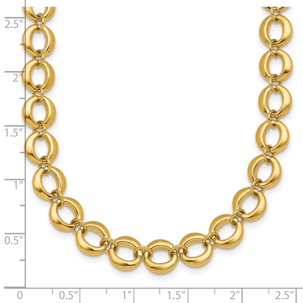14K Yellow Gold Polished 8mm Fancy Circle Link 18 Inch Necklace