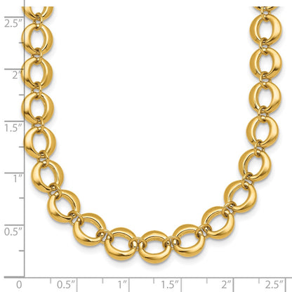 14K Yellow Gold Polished 8mm Fancy Circle Link 18 Inch Necklace