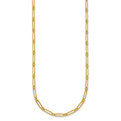14K Yellow Gold Polished 3.75mm Paperclip and Round Link 18 Inch Necklace