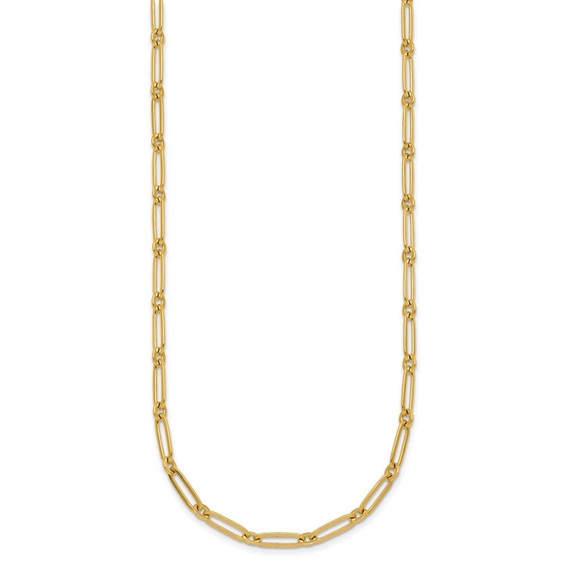 14K Yellow Gold Polished 3.75mm Paperclip and Round Link 18 Inch Necklace