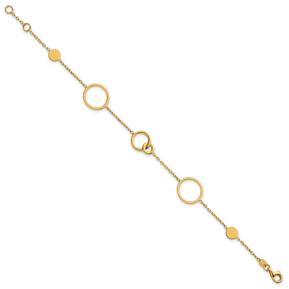 14K Yellow Gold Polished Circle and Chain Pattern 7.25 Inch Bracelet Plus 0.5 Inch Extender