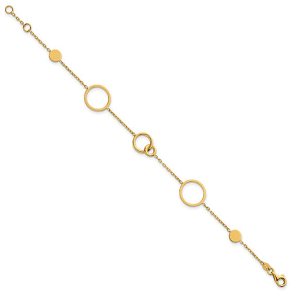 14K Yellow Gold Polished Circle and Chain Pattern 7.25 Inch Bracelet Plus 0.5 Inch Extender