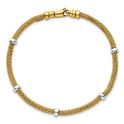 14K Two-Tone Gold Two-tone Polished 7.5mm Fancy Mesh With Bead 7.25 Inch Bracelet