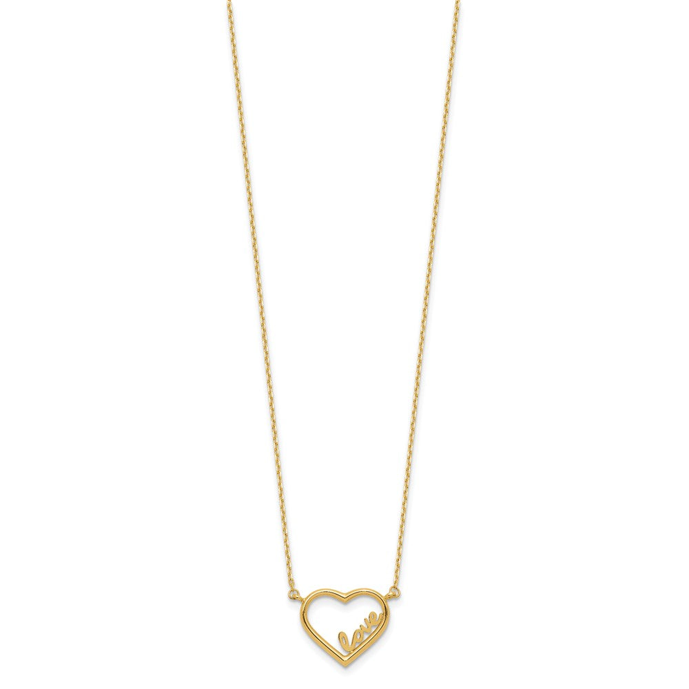 14K Yellow Gold Polished Open Heart with LOVE Inside 17 Inch Necklace Plus 0.5 Inch Extender
