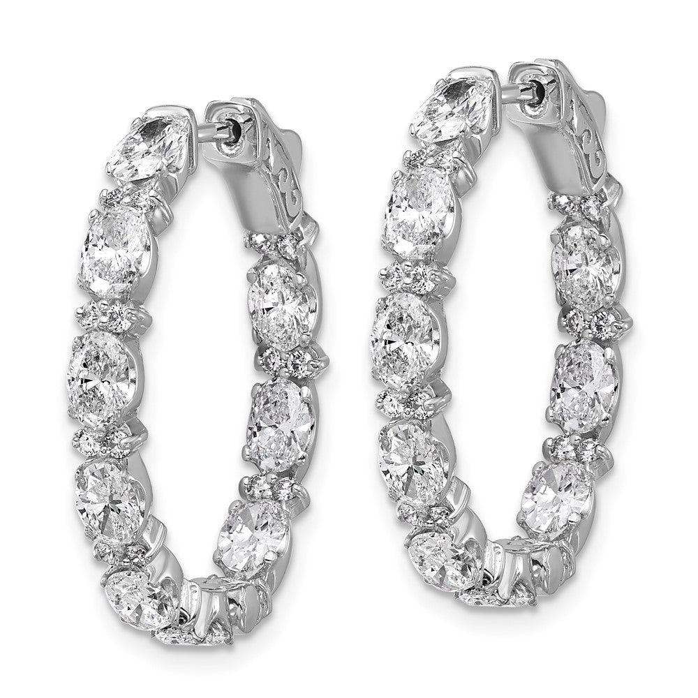 14K White Gold Certified Oval and Round VS/SI FGH Diamond Inside/Outside Hoop Earring