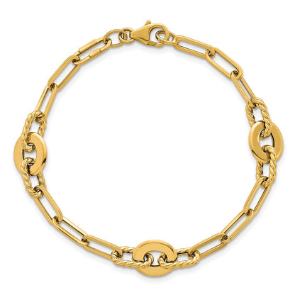 14K Yellow Gold Polished and Twisted 9.2mm Open Link Chain Bracelet