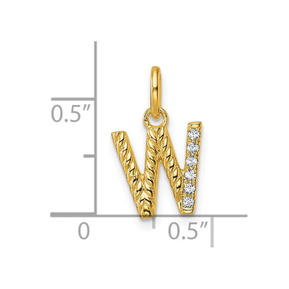 14K Yellow Gold Twisted .05 ct. Diamond Initial W Charm