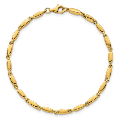14K Yellow Gold Polished 3mm Fancy Bar Link 7.5 Inch Bracelet