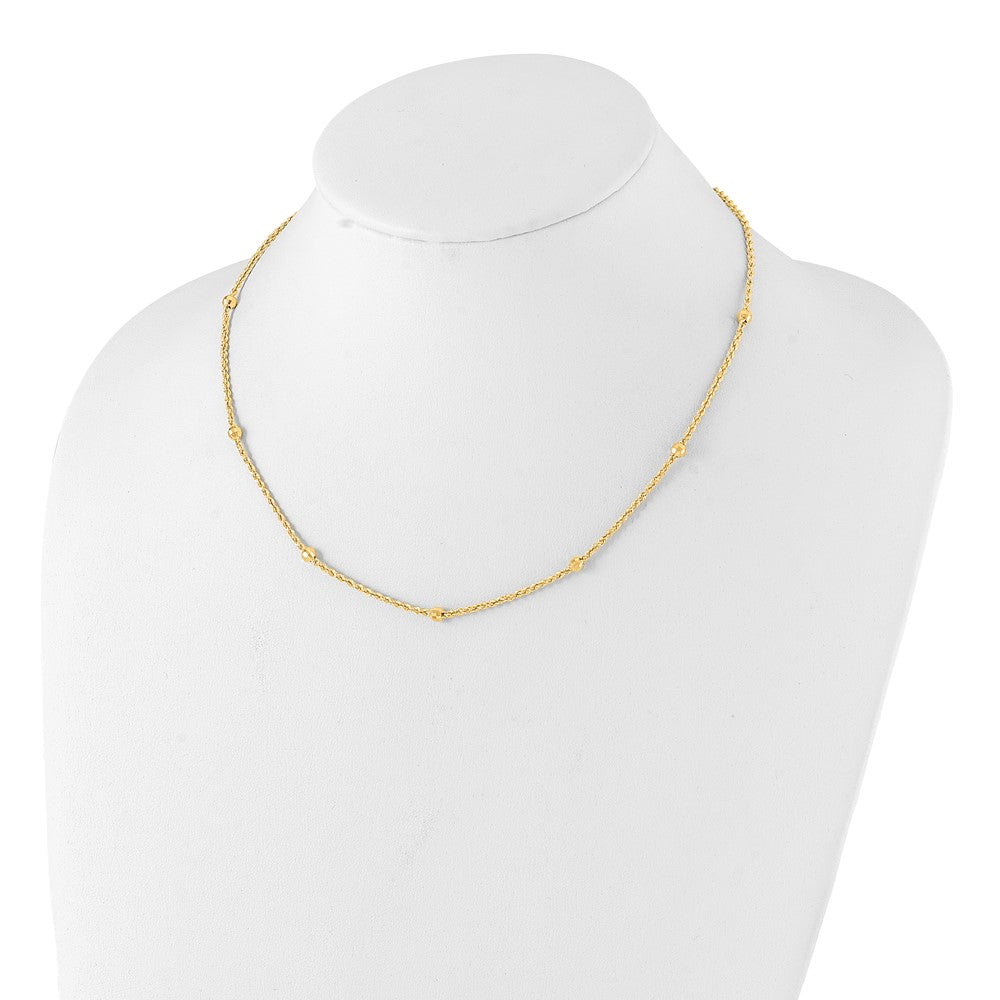 14K Yellow Gold Mirror Beads and Diamond-cut Rope Chain 7-Station 18 Inch Necklace