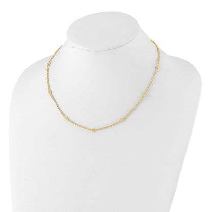 14K Yellow Gold Mirror Beads and Diamond-cut Rope Chain 7-Station 18 Inch Necklace