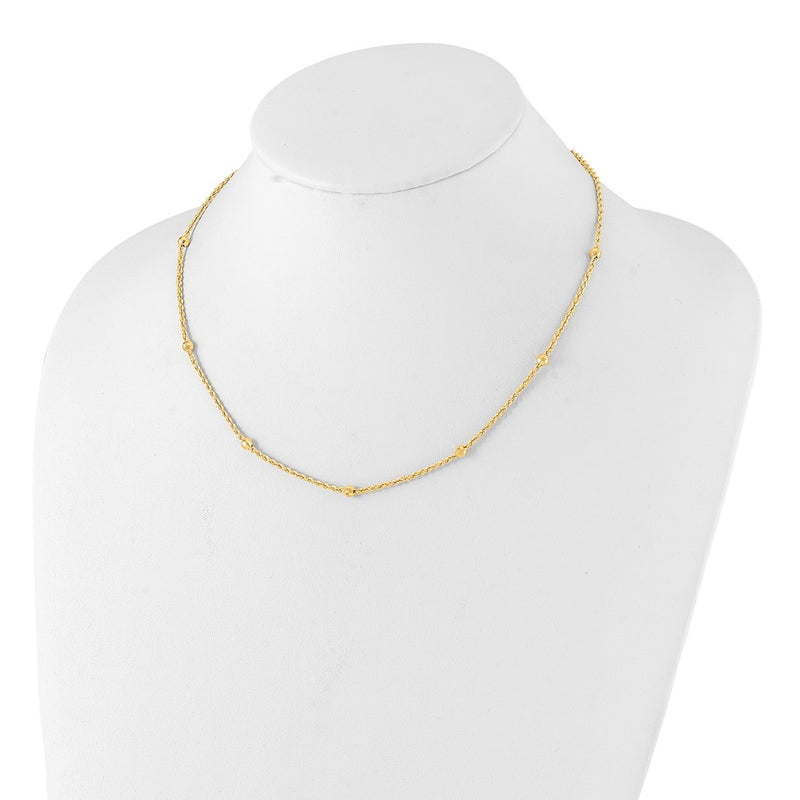 14K Yellow Gold Mirror Beads and Diamond-cut Rope Chain 7-Station 18 Inch Necklace