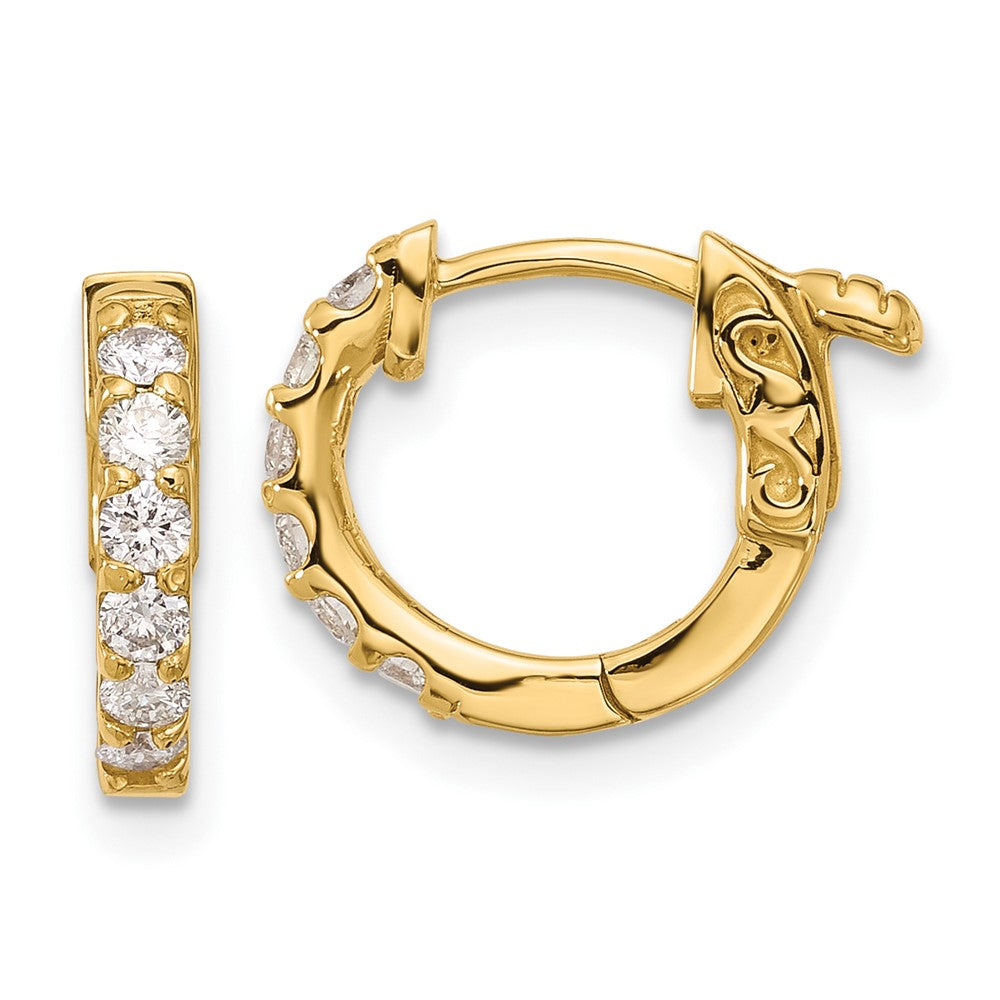 14K Yellow Gold .42 carat Diamond Round Hoop w/Safety Clasp Earrings