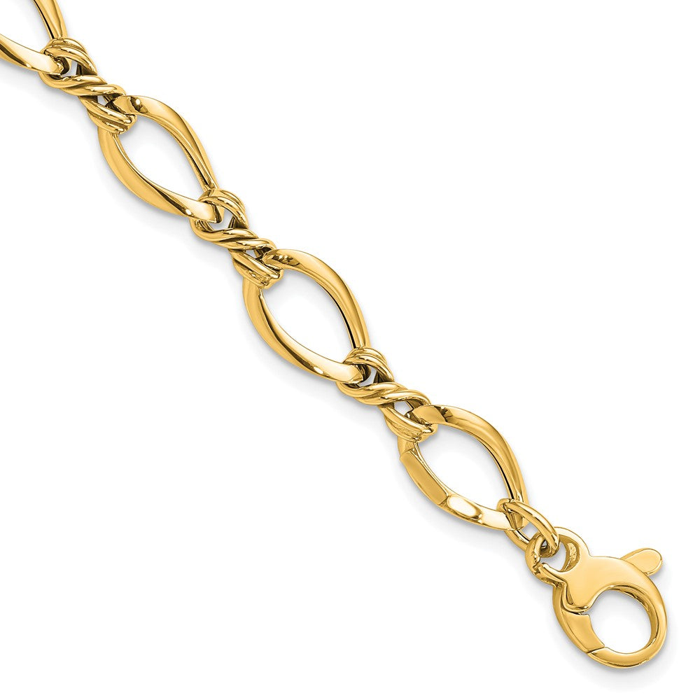 14K Yellow Gold Polished 8.8mm Fancy Twisted Link 7.5 Inch Bracelet