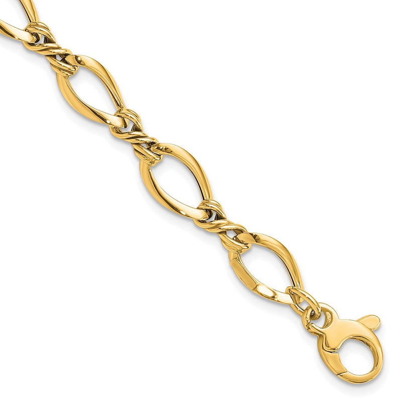 14K Yellow Gold Polished 8.8mm Fancy Twisted Link 7.5 Inch Bracelet