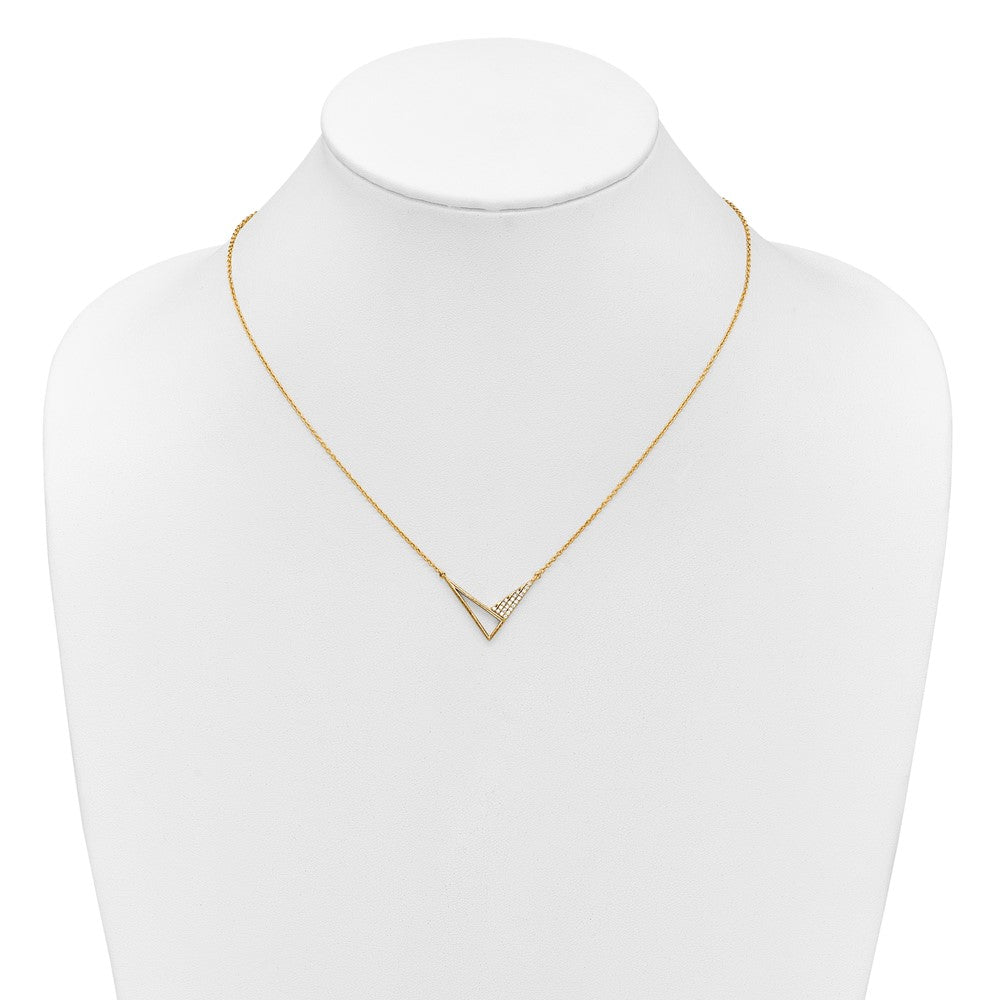 14K Yellow Gold Polished 1/10 carat Diamond Geometric Triangles 18 Inch Fashion Necklace