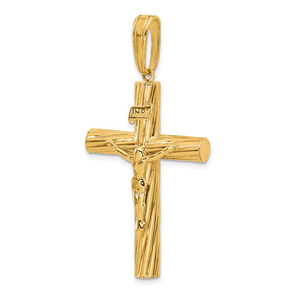 14K Yellow Gold Polished and Textured Crucifix Pendant