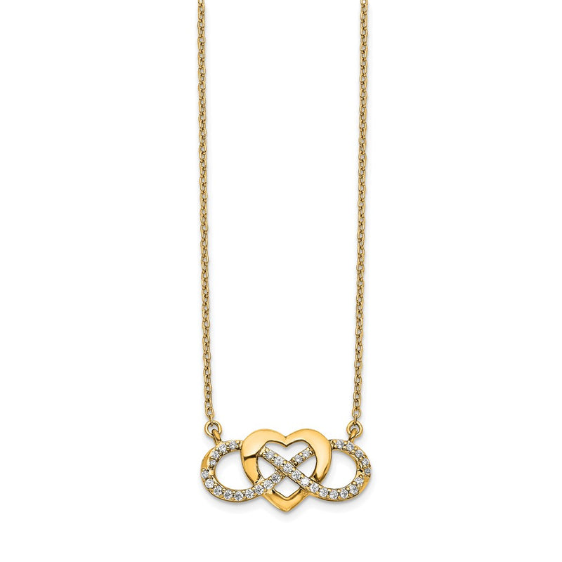 14K Yellow Gold Polished 1/5 carat Diamond Infinity with Heart 18 Inch Necklace