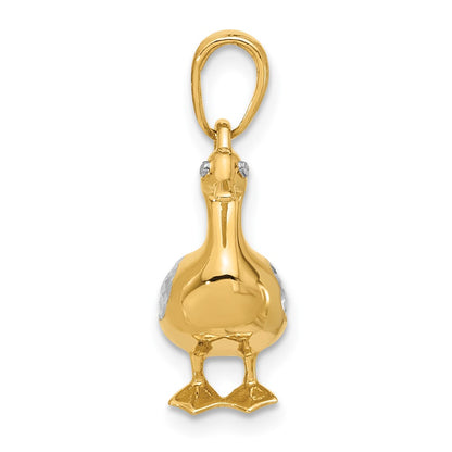 14K Yellow Gold and Rhodium Diamond-cut 3-D Duck Pendant