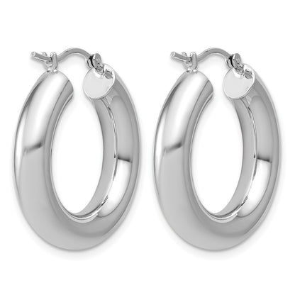 14K White Gold 5x25mm Polished Tube Hoop Earrings