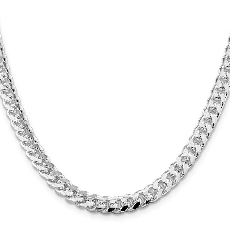 Sterling Silver Rhodium-plated 7mm Domed w/ Side D/C Curb 26 Inch Chain