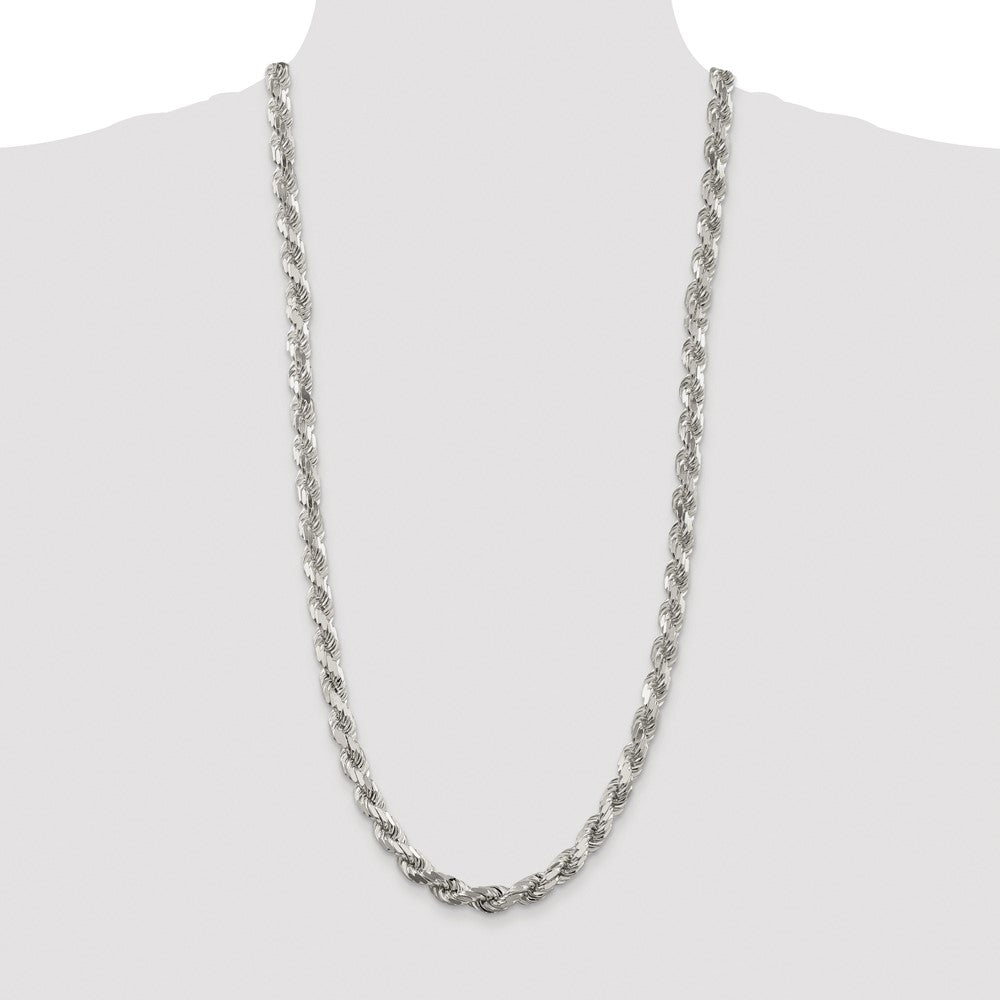 Sterling Silver Rhodium-plated 7.8mm Diamond-cut Rope 30 Inch Chain
