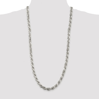 Sterling Silver Rhodium-plated 7.8mm Diamond-cut Rope 30 Inch Chain
