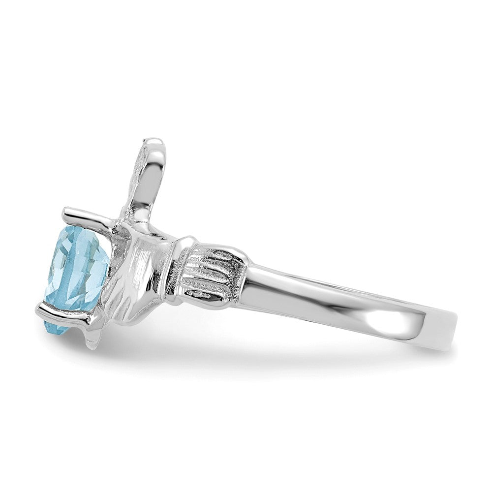 14K White Gold December CZ Heart Birthstone Claddagh Ring