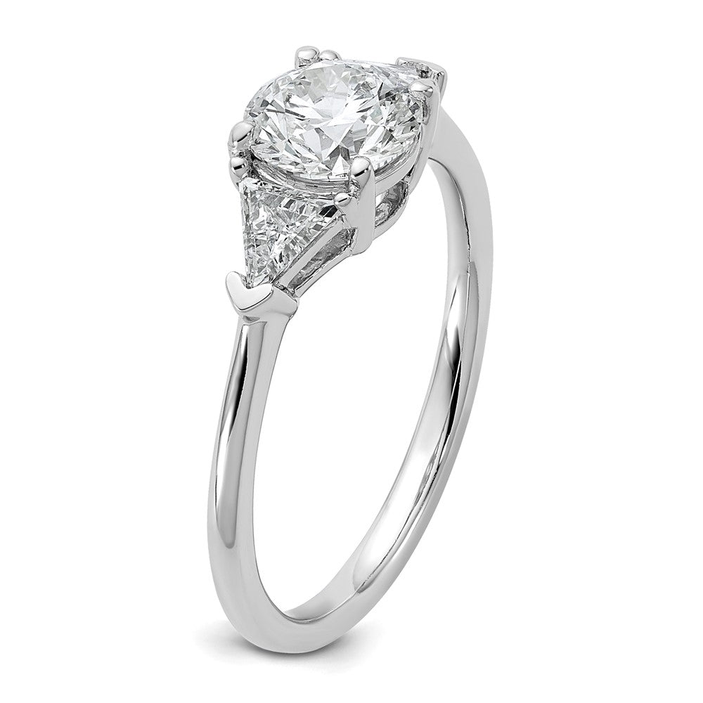 14K White Gold 1 1/2 carat Certified Lab Grown Diamond VS/SI+ G+ Round and Triangle Complete Three Stone Engagement Ring