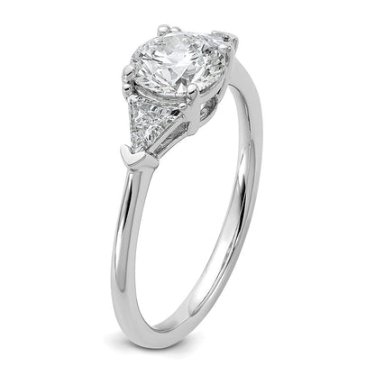 14K White Gold 1 1/2 carat Certified Lab Grown Diamond VS/SI+ G+ Round and Triangle Complete Three Stone Engagement Ring