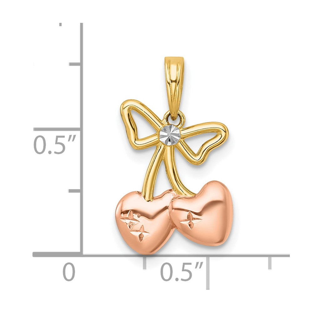 14K Yellow Gold with Rhodium and -plating Polished Heart Cherries Charm