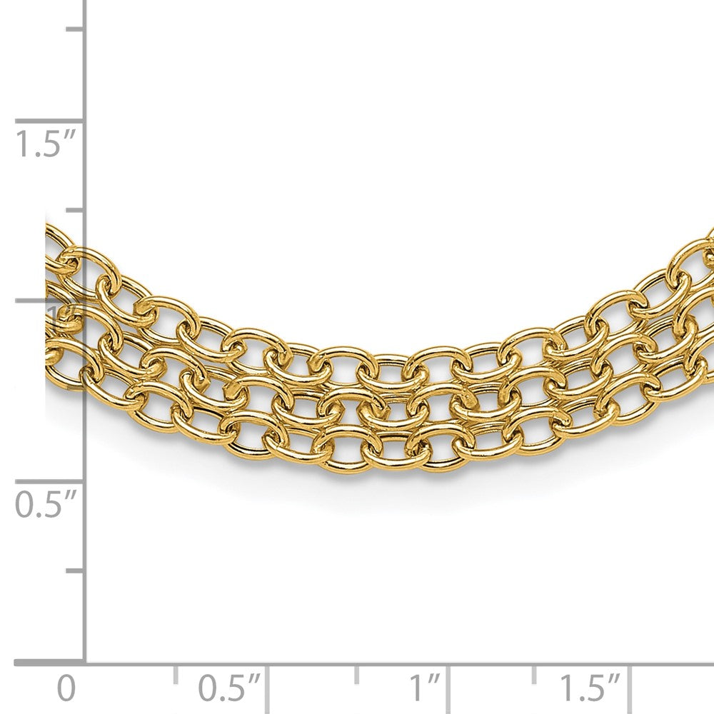 14K Yellow Gold Polished and Textured Fancy Cable with 3-Strand Bib 17 Inch Necklace