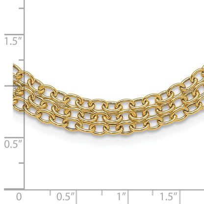14K Yellow Gold Polished and Textured Fancy Cable with 3-Strand Bib 17 Inch Necklace