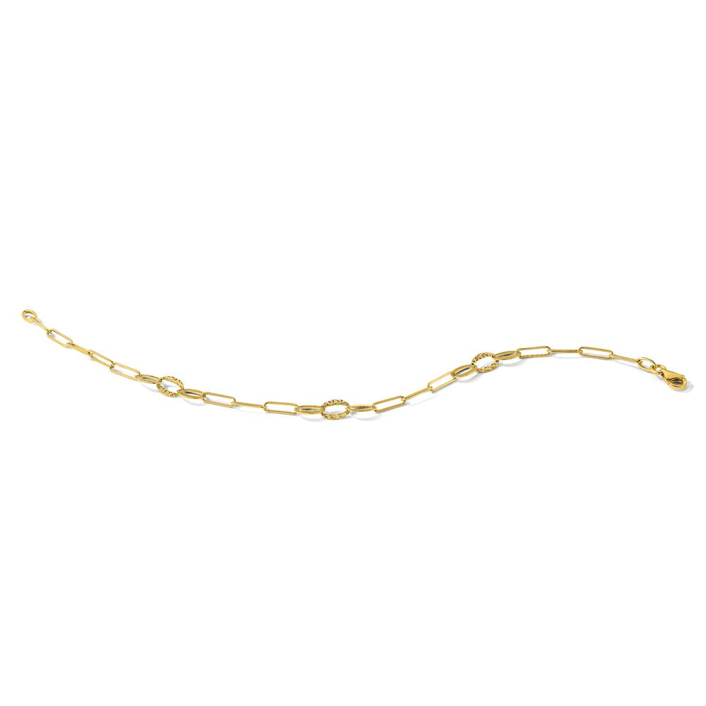 14K Yellow Gold Diamond-cut Oval and Paperclip Link 7.25 Inch Bracelet