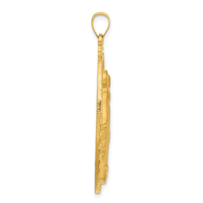 14K Yellow Gold Polished and Satin Solid Large Miraculous Medal Oval Pendant
