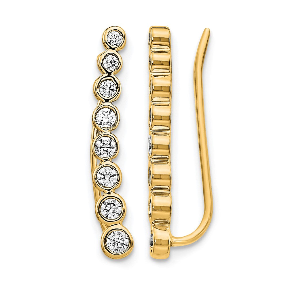 14K Yellow Gold 3/8 carat Diamond Bezel Graduated Ear Climber Earrings