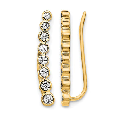 14K Yellow Gold 3/8 carat Diamond Bezel Graduated Ear Climber Earrings
