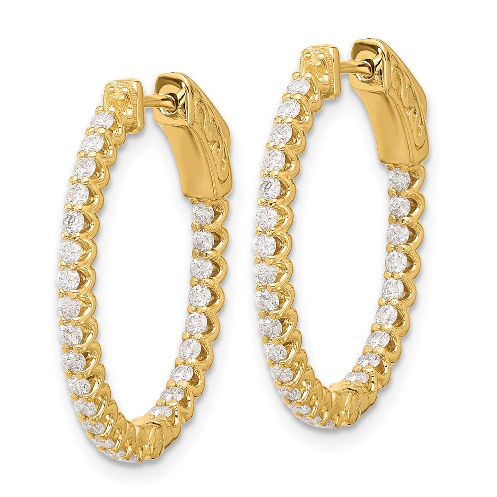 14K Yellow Gold .78 carat Diamond In/Out Oval Hoop w/Safety Clasp Earrings