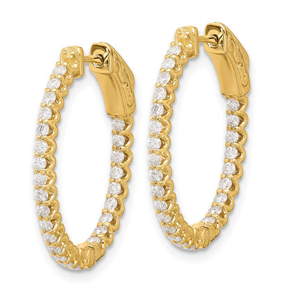 14K Yellow Gold .78 carat Diamond In/Out Oval Hoop w/Safety Clasp Earrings