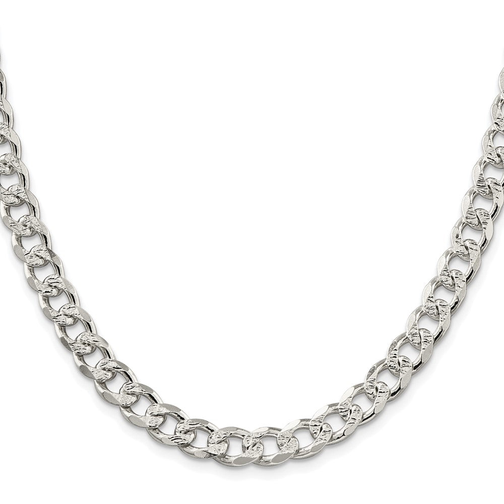 Sterling Silver Rhodium-plated 8.3mm Pav‚ Curb 26 Inch Chain