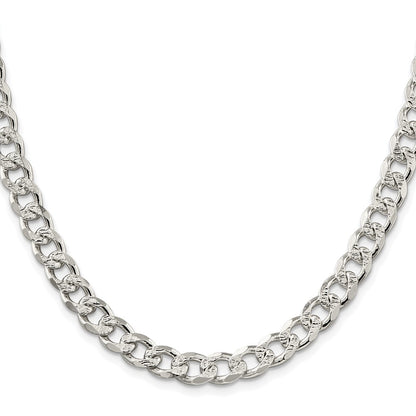 Sterling Silver Rhodium-plated 8.3mm Pav‚ Curb 26 Inch Chain