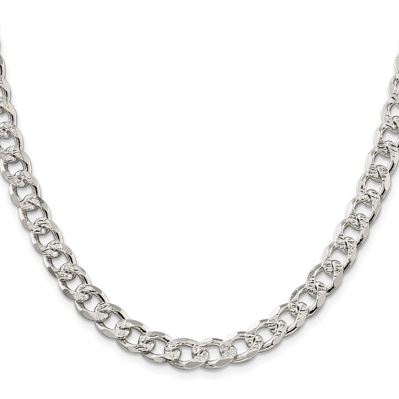 Sterling Silver Rhodium-plated 8.3mm Pav‚ Curb 26 Inch Chain