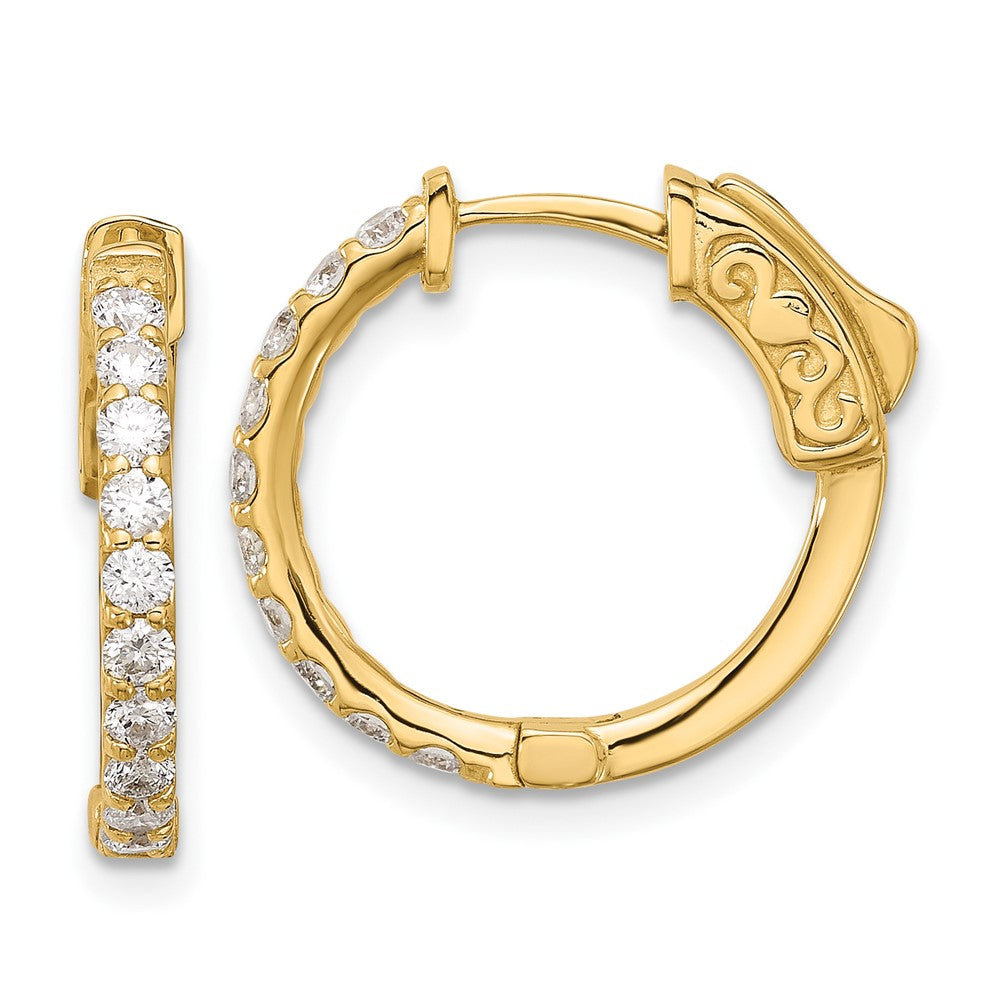 14K Yellow Gold .7 carat Diamond Round Hoop w/Safety Clasp Earrings