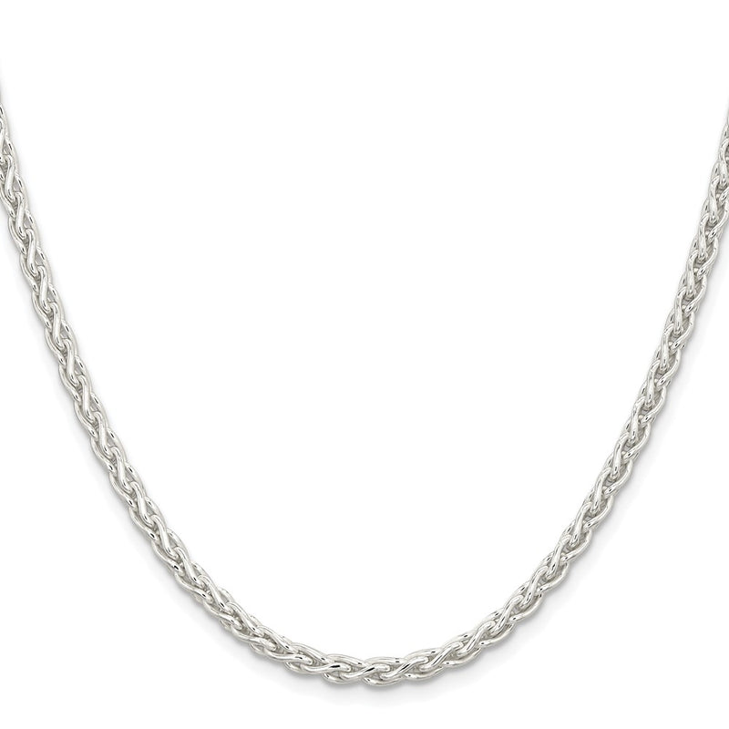Sterling Silver Rhodium-plated 3.7mm Round Spiga 28 Inch Chain