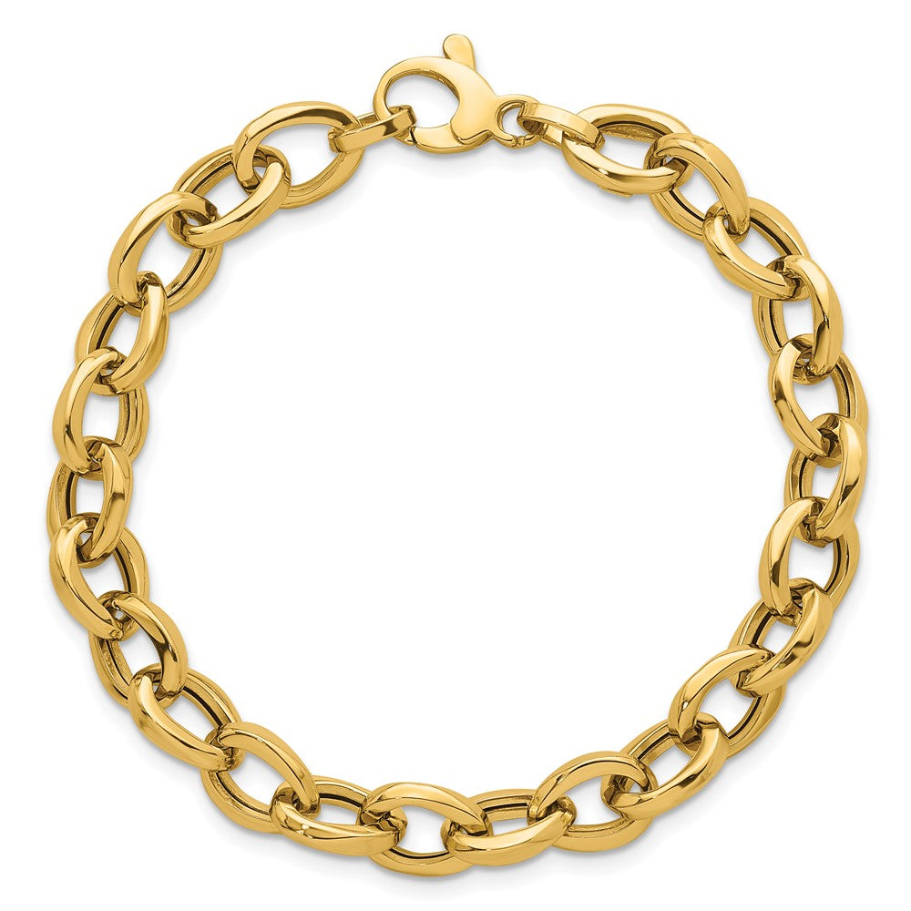 14K Yellow Gold Polished 7.8mm Fancy Oval Cable Link 7.5 Inch Bracelet