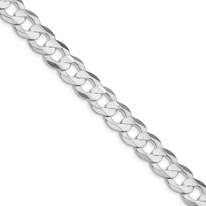 Sterling Silver Rhodium-plated 9.75mm Concave Beveled Curb 30 Inch Chain