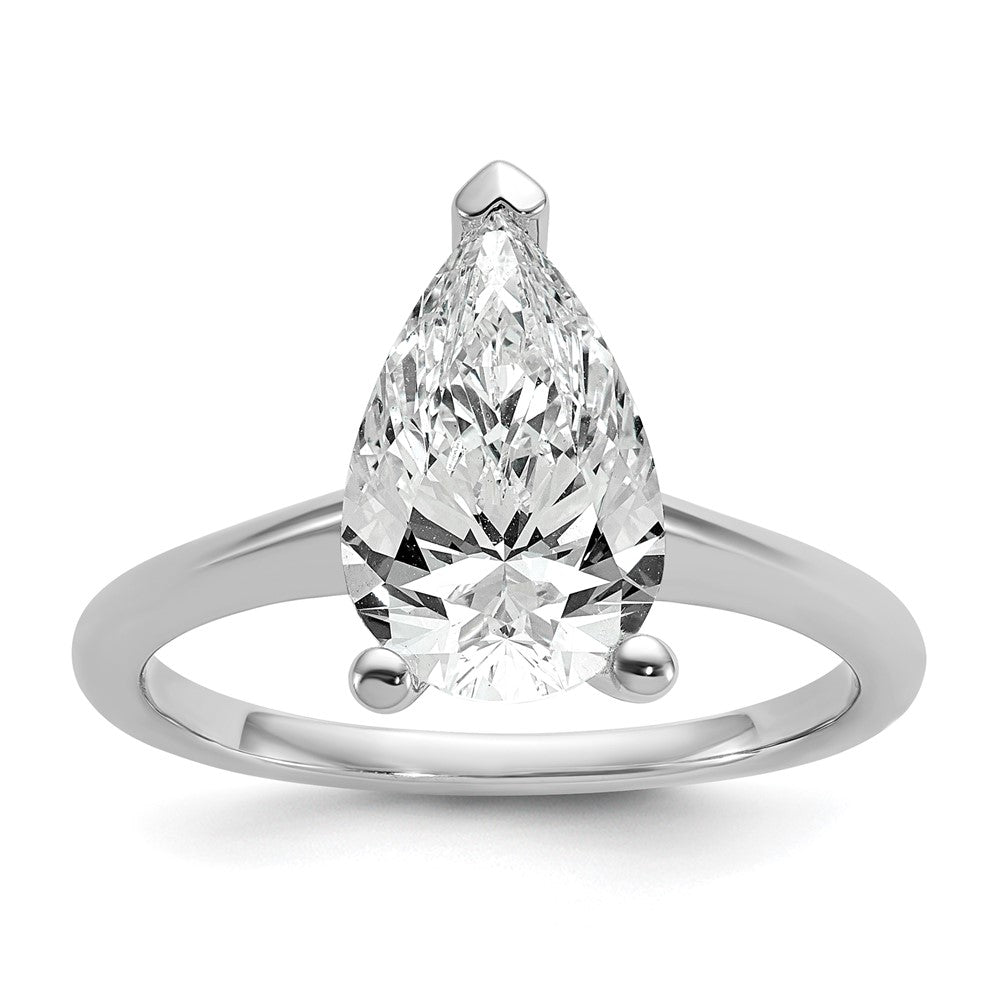 14K White Gold 2 1/2 carat Lab Grown Diamond VS+ F+ Pear Solitaire Complete Engagement Ring